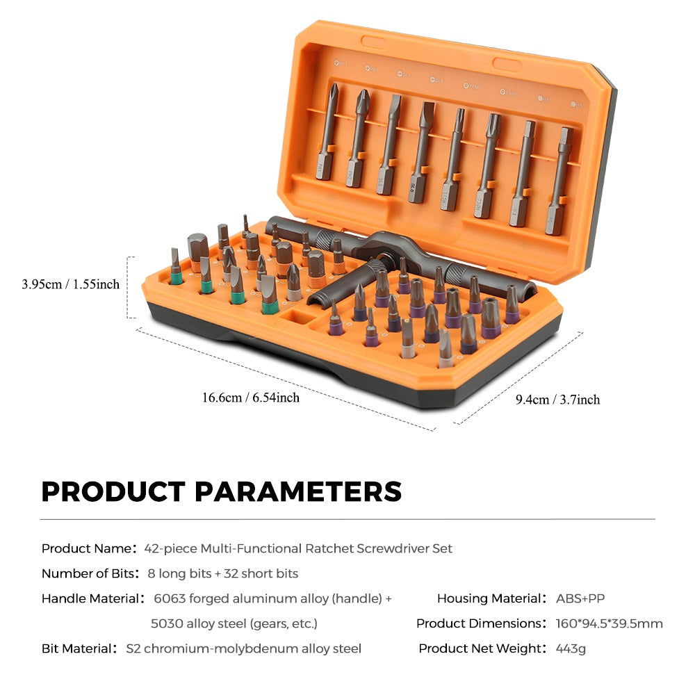 42 in 1 Magnetic Screwdriver, Screwdriver Set, Multi Bit Ratcheting Screwdriver Set with Storage Case Repair Tool Kit for Computer, Eyeglass, Bicycles, Watch, Ring Doorbell, Furniture and DIY